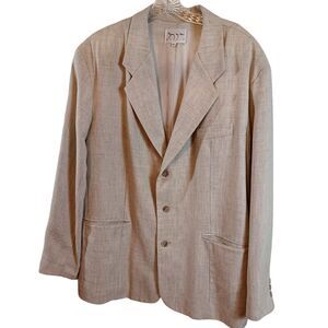 Jay Y. Ko Studio Men's Tan Beige 3 Button Pocket Lined Vintage Blazer Sz XL EUC